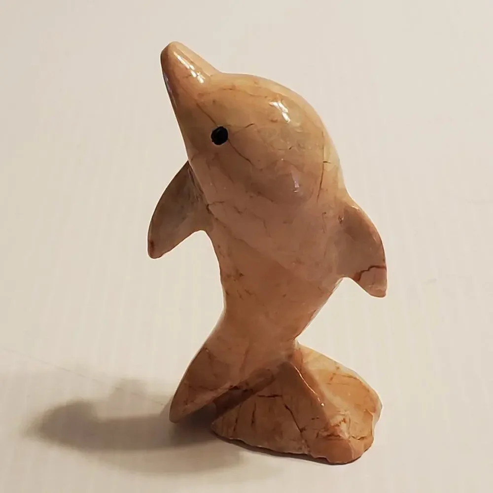 Vintage Hand Carved Pink Marble Dolphin 4